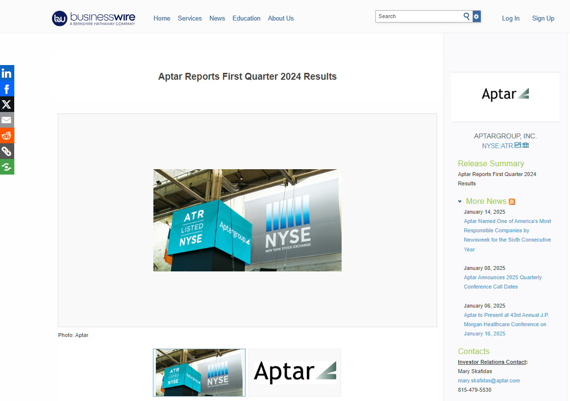 Aptar Reports First Quarter 2024 Results