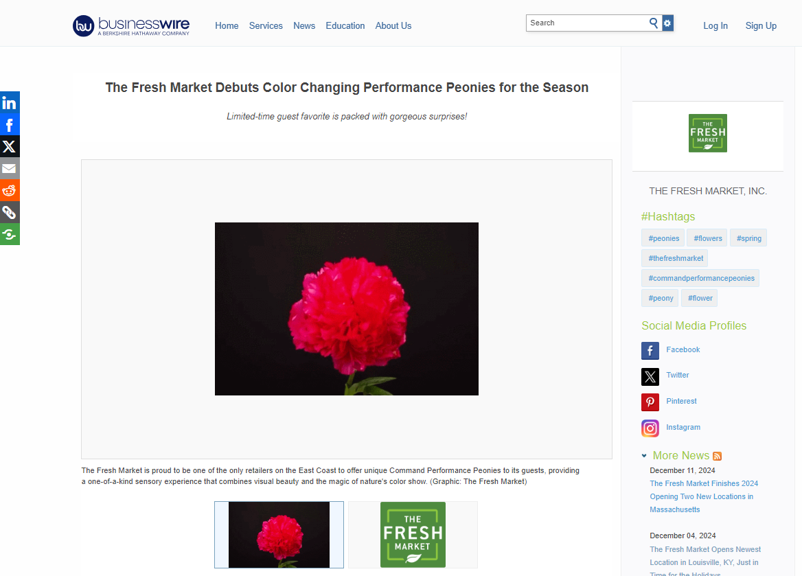 The Fresh Market Debuts Color Changing Performance Peonies for the Season