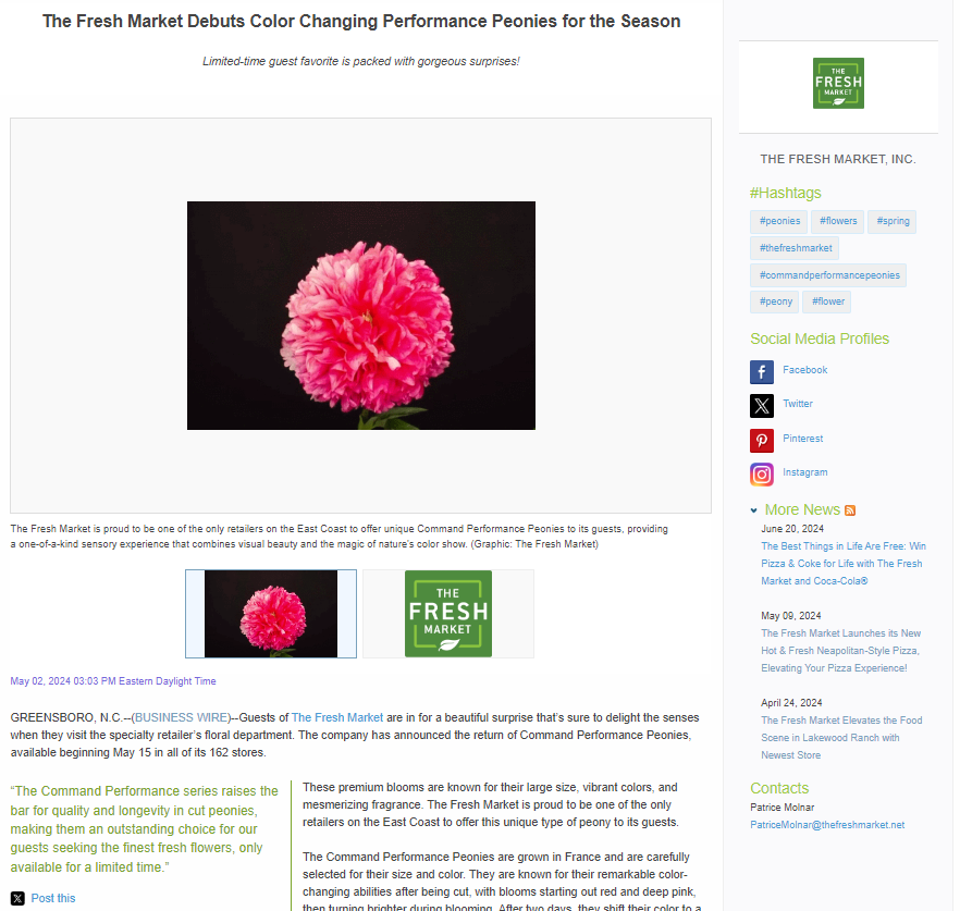 Fresh Market includes a GIF video multimedia asset in their press release.