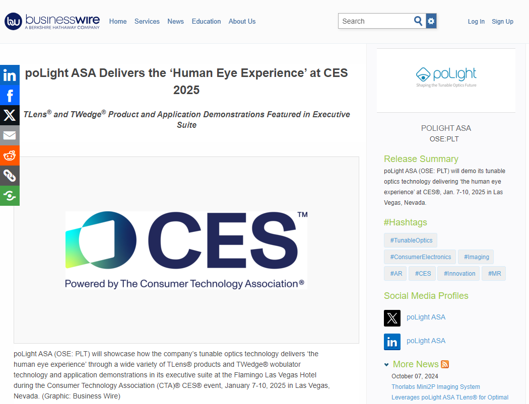 poLight ASA Delivers the ‘Human Eye Experience’ at CES 2025
